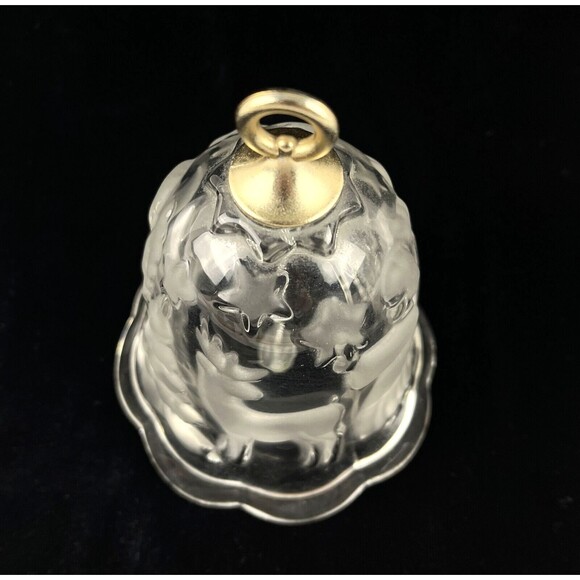 Collection of 3 Clear Cut Glass Bells Etched &Frosted Christmas home Decor - Picture 5 of 15